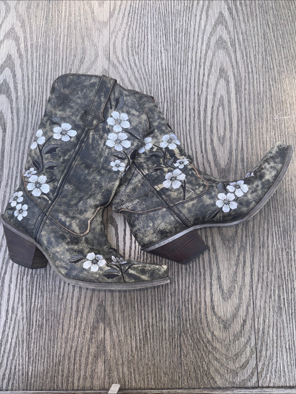 Durango Black and White Floral Western Ankle Boots